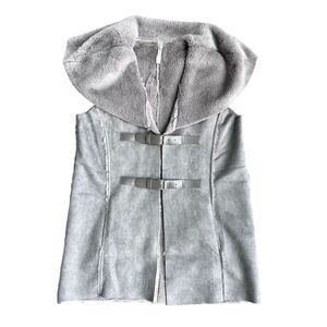 MONORENO Women's Gray Long Polyester Faux Suede Soft Vest Size Med With Buckles